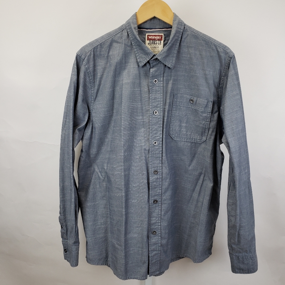 Wrangler Mens Button Shirt Blue Denim Jean cotton shirt size large